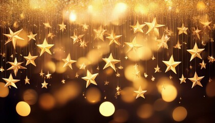 background of golden rain stars and bokeh