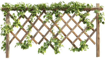Wood fence and lineage grass on transparent background
