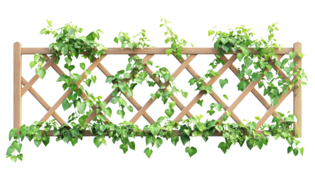 Wood fence and lineage grass on transparent background