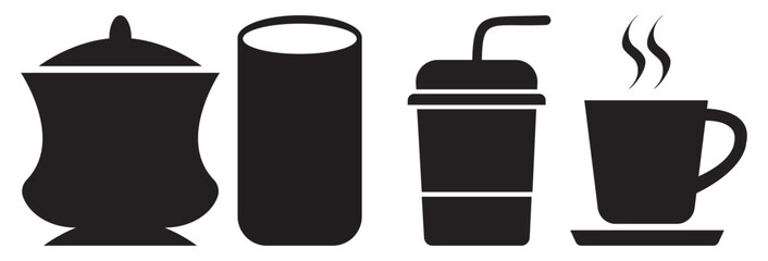 Elegant Tea Cups Water Glasses and Beverages Glass Vector Design