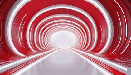 Obraz premium abstract futuristic background with white and red neon lines in a tunnel of light curved walls and white interior design ideal for product presentations or virtual space mockups in 3d rendering