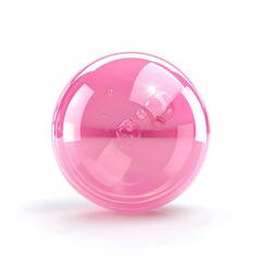 Bright Pink Transparent Bubble with Bubbles Inside on White Background