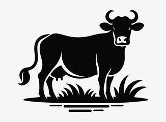 Black Cow Vector Illustration - Farm Animal Symbolism