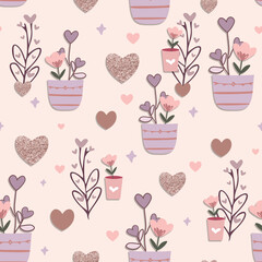 Minimalist Glittering Heart Bliss Seamless Pattern