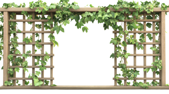 Wood fence and lineage grass on transparent background