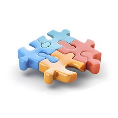 Fototapeta premium Colorful Puzzle Pieces Merging Together on White Background