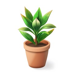 Fototapeta premium Lush Green Plant in a Simple Clay Pot on a White Background