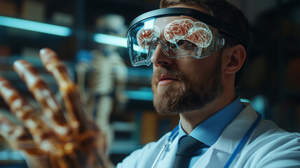 Man Using Virtual Reality Headset for Medical Training