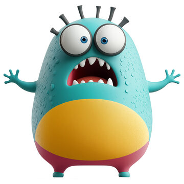 A cute green cartoon zombie character with a funny and scary appearance, designed in 3D as a monstrous virus-like creature for Halloween It&rsquo;s an illustration of an alien bacterium with a freaky, aggre