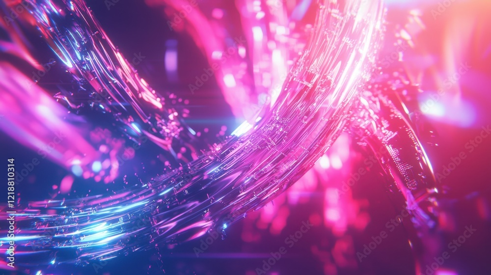 Poster bright, flowing light patterns intertwine with vibrant colors in a digital space, creating a captiva
