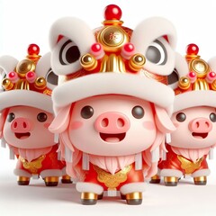 Fototapeta premium Adorable Piglet Lion Dance Costume, Chinese New Year Celebration