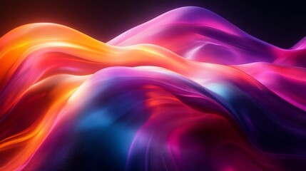 Obraz premium Abstract smooth ribbons with liquid-metal effect and neon glowing gradients. Generative AI