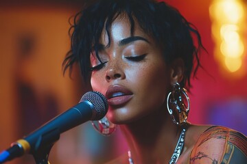 Musician performs soulful melody at an intimate live music venue during the evening