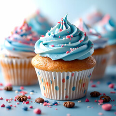 Deliciously Decorated Cupcakes with Blue Icing and Sprinkles for a Sweet Treat