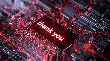 Thank-you cards with glowing red text on circuit board design
