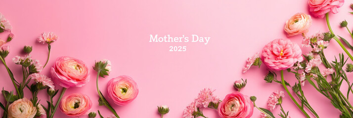 Flowers and decorations for Mother's Day celebration with a pink backdrop showcasing vibrant blooms in 2025