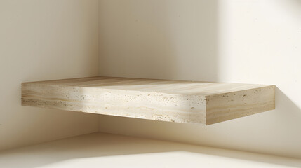 Beige travertine marble table corner in an elegant product display, generative ai