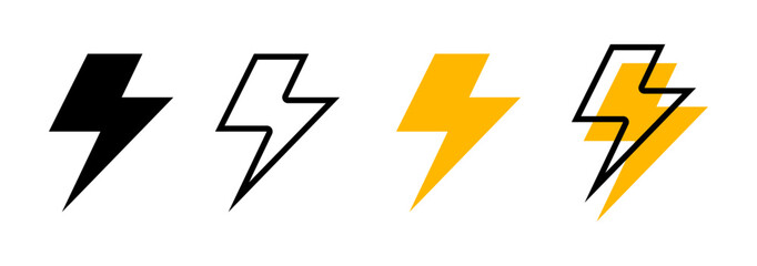 Set Thunder icon flash electric Charge, Bolt, simple Design, vector illustration