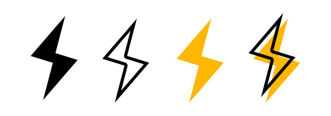 Set Thunder icon flash electric Charge, Bolt, simple Design, vector illustration
