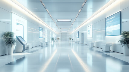 Obraz premium Futuristic White Corridor With Bright Lighting And Minimalist Design