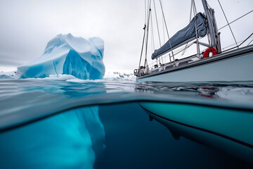 Fototapeta premium Iceberg and a boat