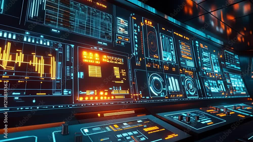 Aufkleber complex digital interface displaying real time data analysis, charts, and system diagnostics in a hi