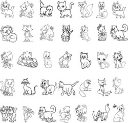 Cute Cat Outline Icons Bundle – High-Quality Vector Graphics for Creative and Commercial Use