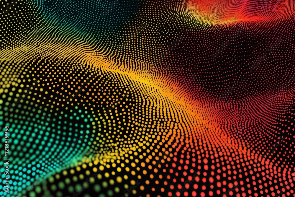 Poster a burst of colored dots forming abstract shapes.