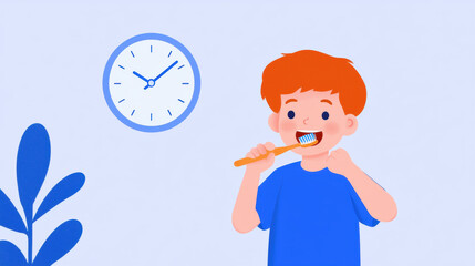Toothbrush Time, A child brushes their teeth while a clock is visible, capturing a moment of daily routine in high fidelity detail.