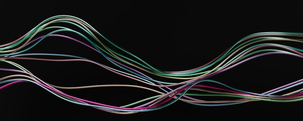 Colorful Wavy Metallic Lines on Black Background