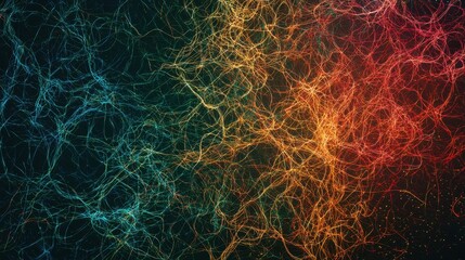 Fototapeta premium This vibrant display features intertwining lines in red, blue, and orange, creating an abstract representation of energy. The artwork evokes a sense of movement and flow