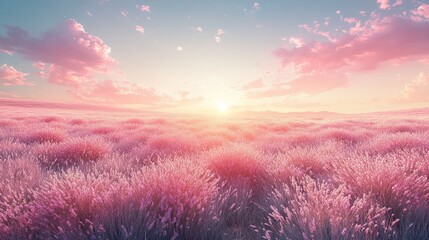 Pink Sunset Over Serene Grassland: A Dreamy Landscape