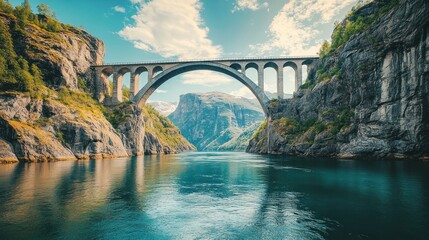 Majestic Arch Bridge Spanning Serene Fjord in Norway