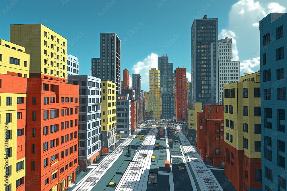 Fototapete blocky city environments built algorithmically