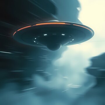 A mysterious spaceship flying at high speed in the night sky. Generative artificial intelligence