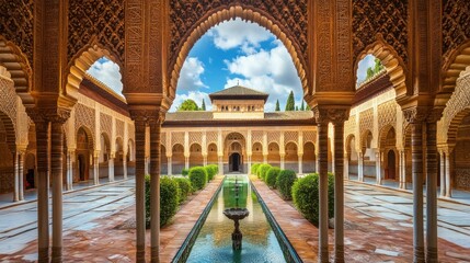 The Alhambra Palace Courtyard: A Majestic Spanish Architectural Wonder