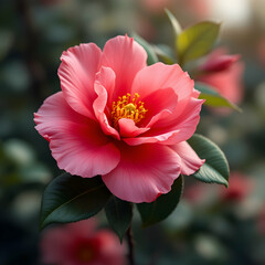 Stunning Close-Up of a Beautiful Pink Camellia Flower in Full Bloom Captured in Nature's Splendor
