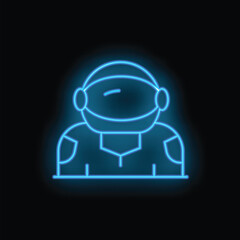 Blue neon sign showing the portrait of an astronaut wearing a spacesuit