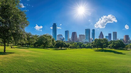 Fototapeta premium Stunning Houston Skyline from a Lush Green Park
