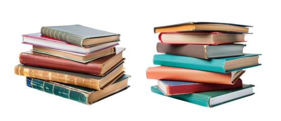 Stack of books and magazines with old hardcover on transparent background. Clip art png for postcards, stickers and handmade about studying, knowledge day, institute and brain development
