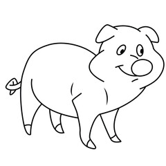 Cute cartoon hand drawn vector happy pig coloring page.