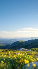 Wind turbines powering a sunny hillside renewable energy showcase wide shot golden hour nature's beauty