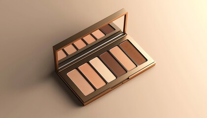 A minimalist eyeshadow palette mockup with sleek, bronze packaging, showcasing an empty canvas for custom branding or makeup product designs.
