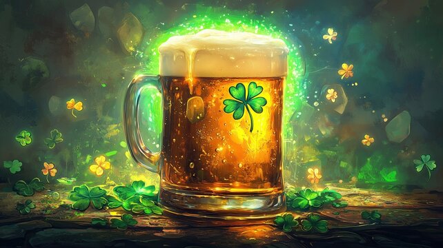 St. Patrick's Day heritage beer, Celebrating St. Patrick's day with a festive beer Irish pub beverage imagery cozy atmosphere close-up view cultural tradition