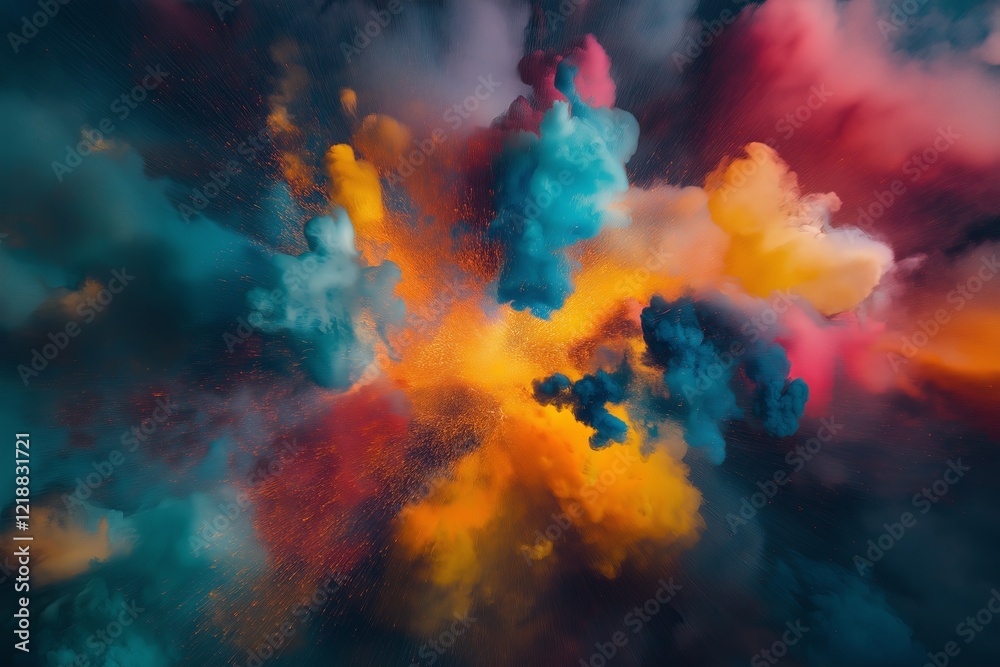 Poster Exploding colors and spark-like particle motion