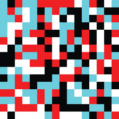 Vibrant Abstract Pixel Pattern with Red, Blue, and Black Squares