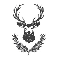 Majestic Deer Head with Elegant Leaf Wreath