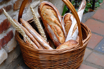 Fresh homemade bread in a wicker basket