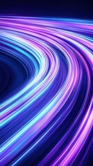 Dynamic radiant purple and cyan light streaks spiral abstract art dark background futuristic design digital art
