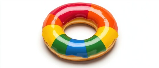 Obraz premium Colorful Doughnut with Glossy Frosting on a White Background